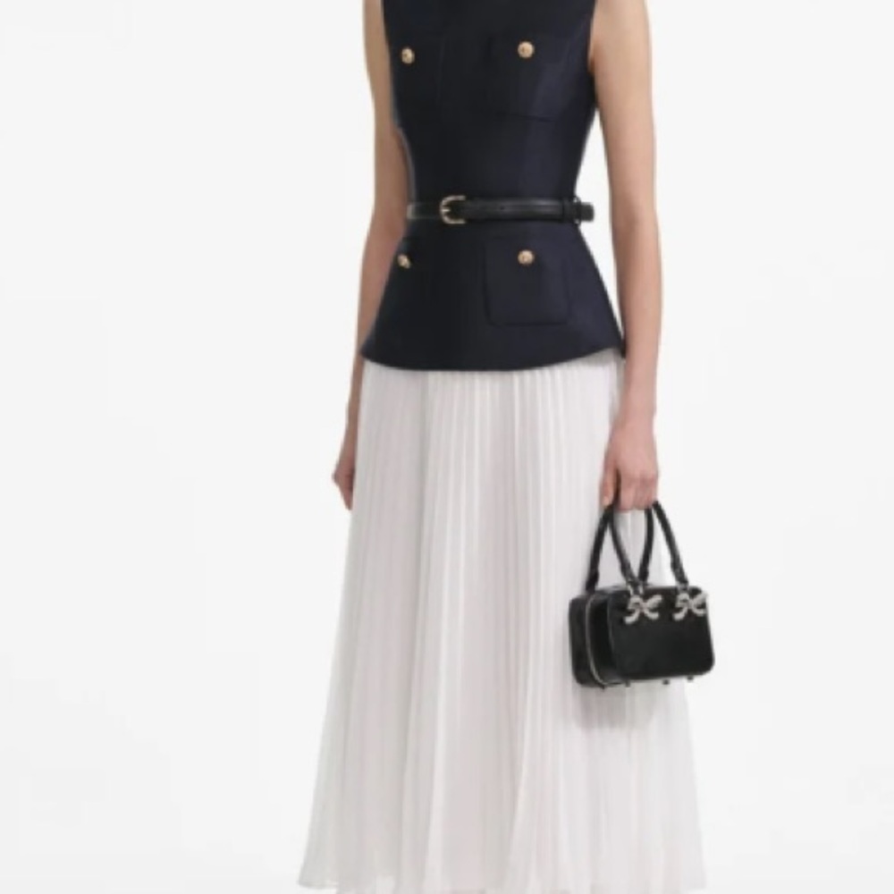 Self-Portrait Navy Taffeta Midi Dress - Picture 4 of 13